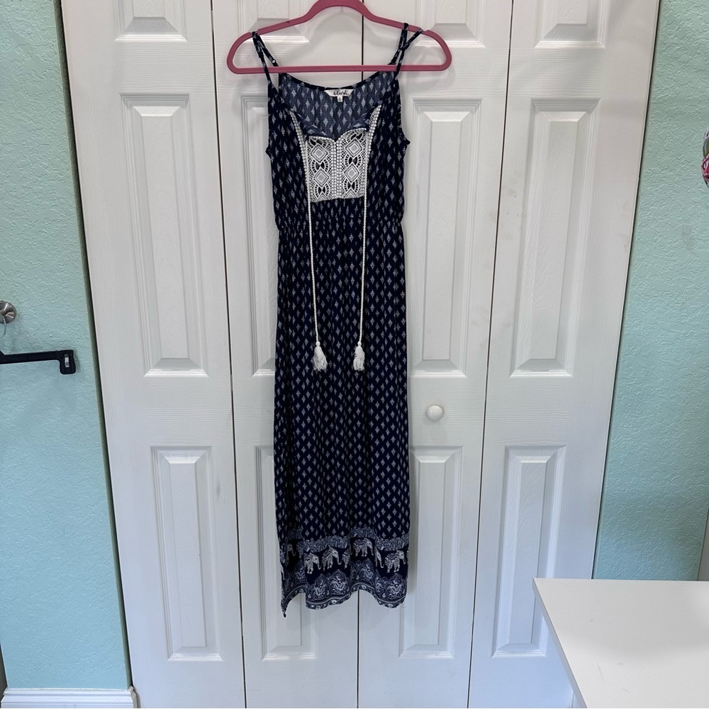 Blush Navy and White Patterned Maxi Dress